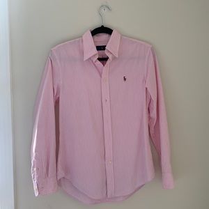 Pink Pinstripe Ralph Lauren Button Down with Embroidered Logo